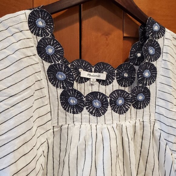 Madewell Striped Embroidered Dress XS White Blue - Picture 2 of 4